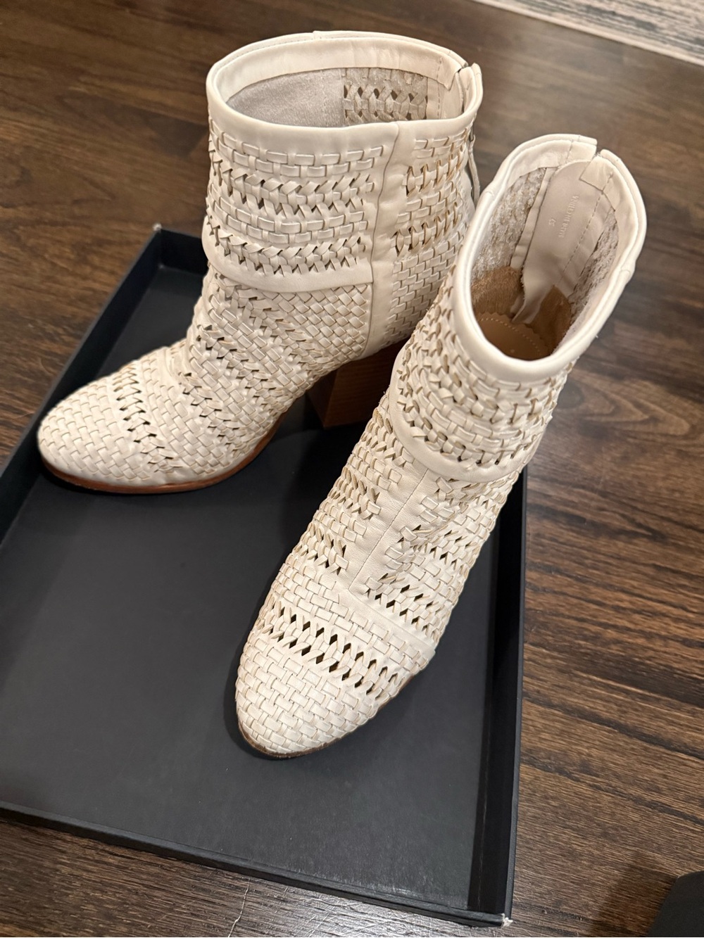 rag & bone Cream Woven Leather Ankle Booties
